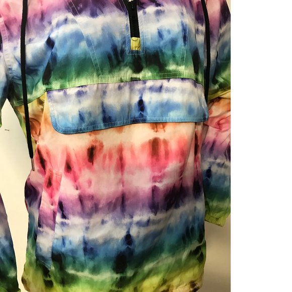 F21 Forever 21 Hooded Windbreaker Anorak Jacket Spring Rainbow Man Tie Dye Pride - Picture 5 of 6